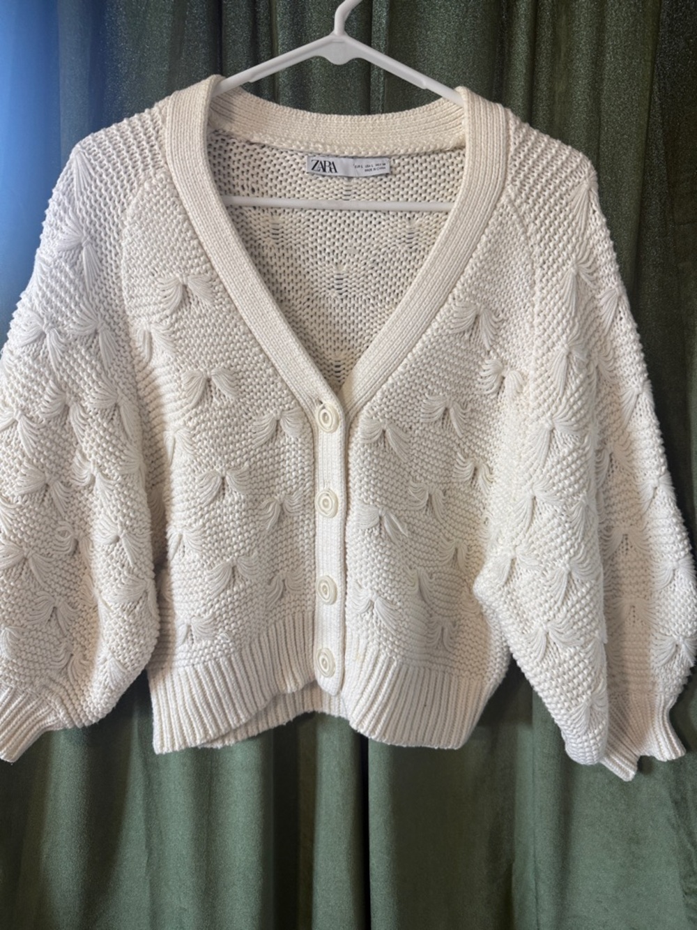 Zara Ivory Textured Knit Button-Up Cardigan